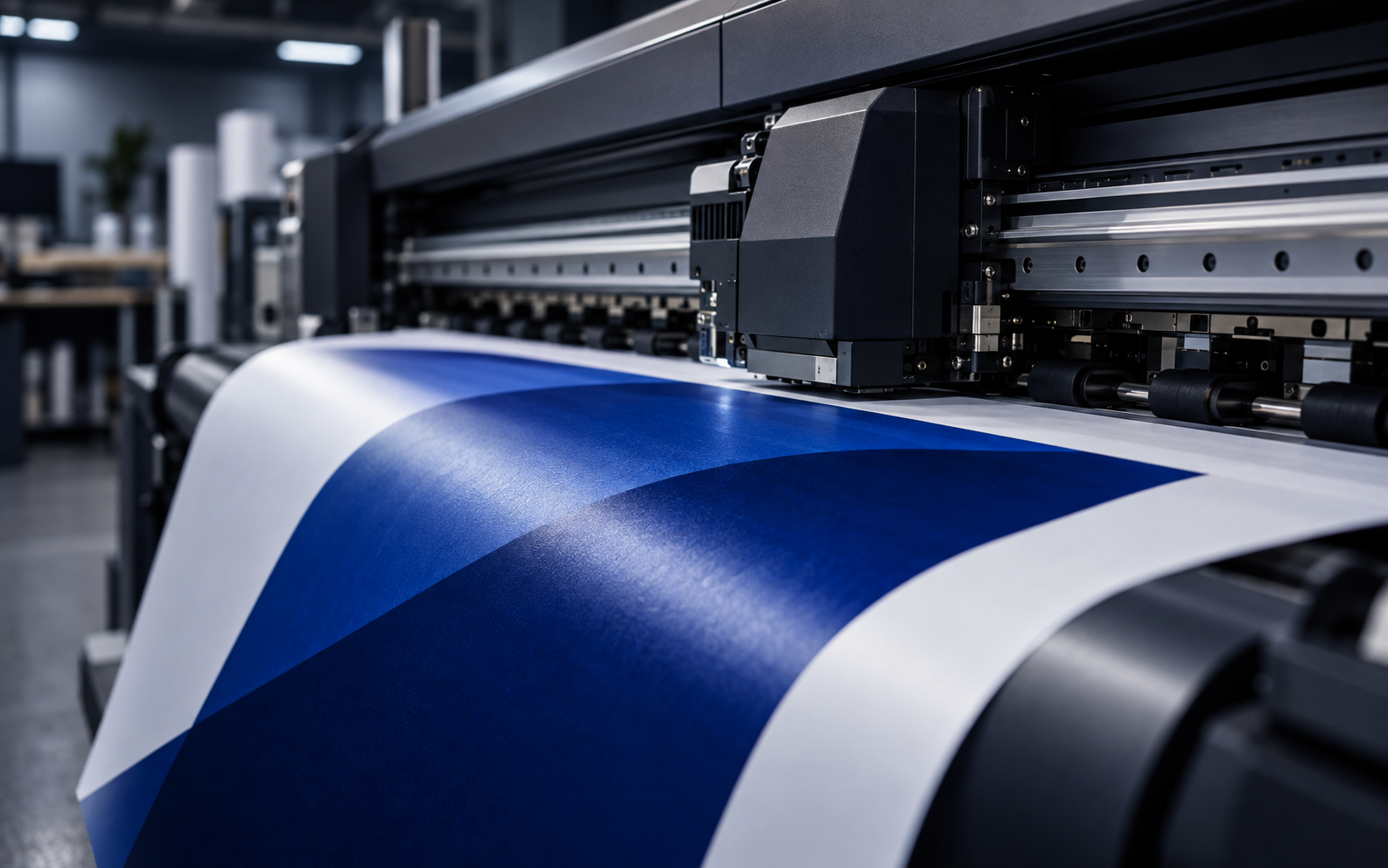 Equipamento de impressão trabalhando sobre material gráfico